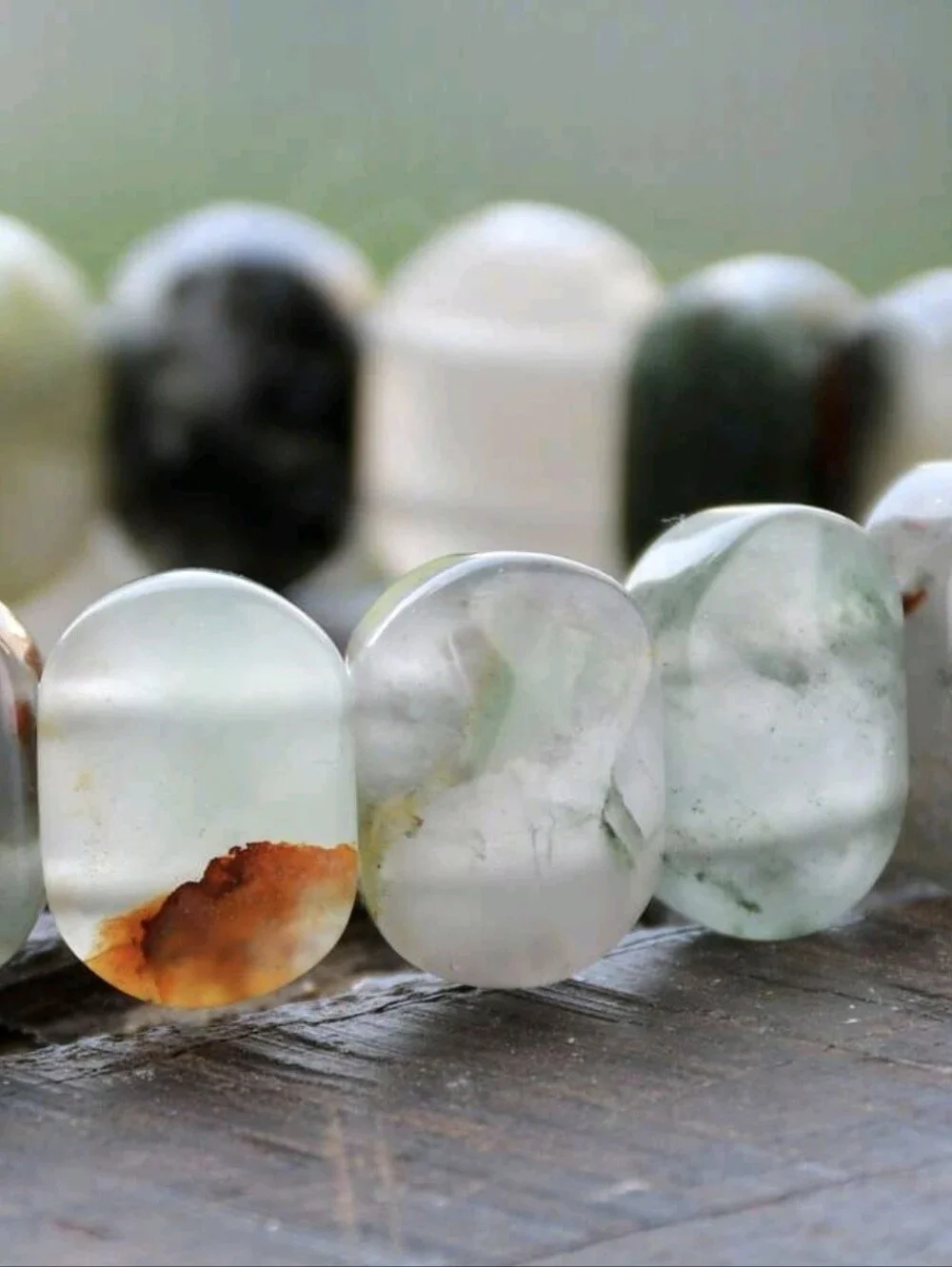 🩶🩶NEW🩶🩶 PRETTY!! Faceted Natural Stone MOSS AGATE Stretch Bracelet
